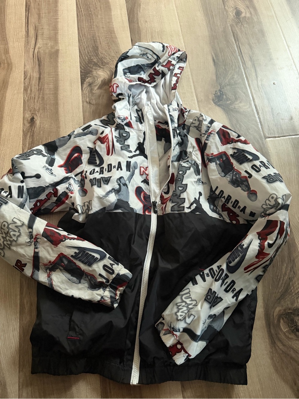 Nike Kids Hooded Rain Jacket White Black Red Graphic